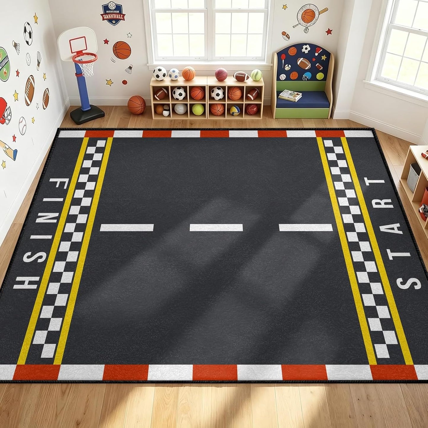 Sports Field Area Rug,5x7ft, Soccer Field Chalked Blackboard Football Stadium Board Painted Non-Slip Soft Carpet Floor Mat Indoor Living Room Bedroom Rugs Yoga Mat Home Decor