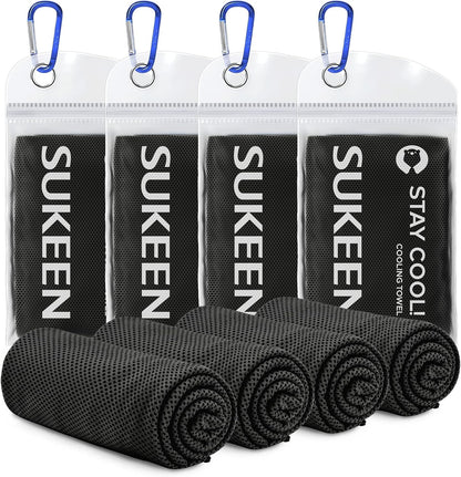 Sukeen [4 Pack Cooling Towel (40"x12"), Soft Breathable Chilly Microfiber Towel for Yoga,Sport,Running,Gym,Workout,Camping,Fitness,Workout & More Activities