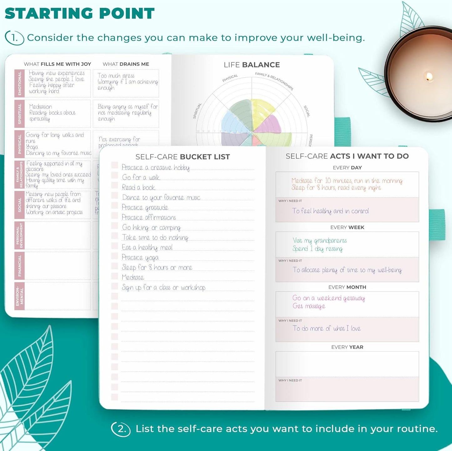 Clever Fox Self-Care Journal – Daily Reflection Notebook – Mental Health & Personal Development Planner, Meditation & Mood Log, A5 (Turquoise)