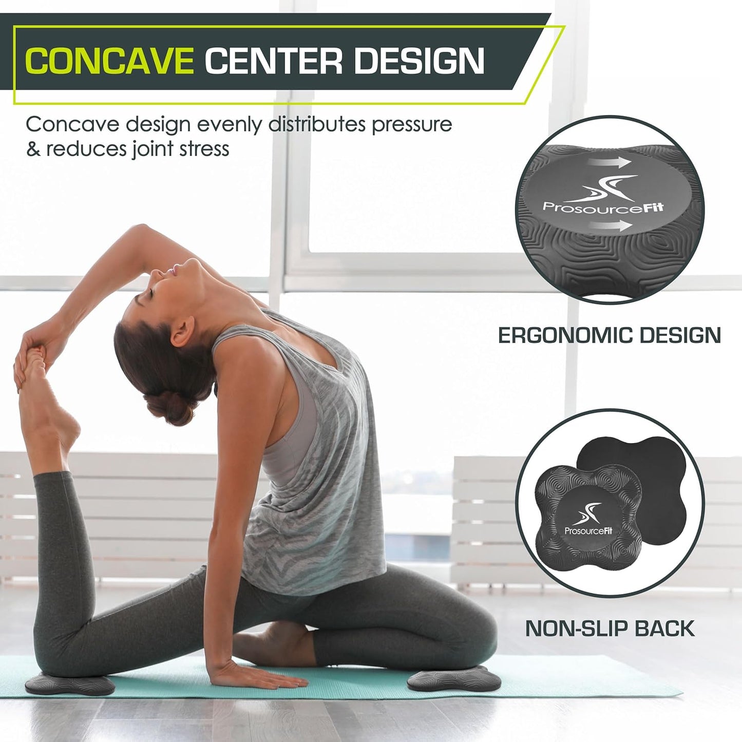 ProsourceFit Yoga Knee Support Pads Set of 2, Non-Slip Knee Pad for Yoga, Pilates, Meditation, and Stretching; Exercise Yoga Accessories for Knee Support for Men and Women, Portable Yoga Pad Cushions