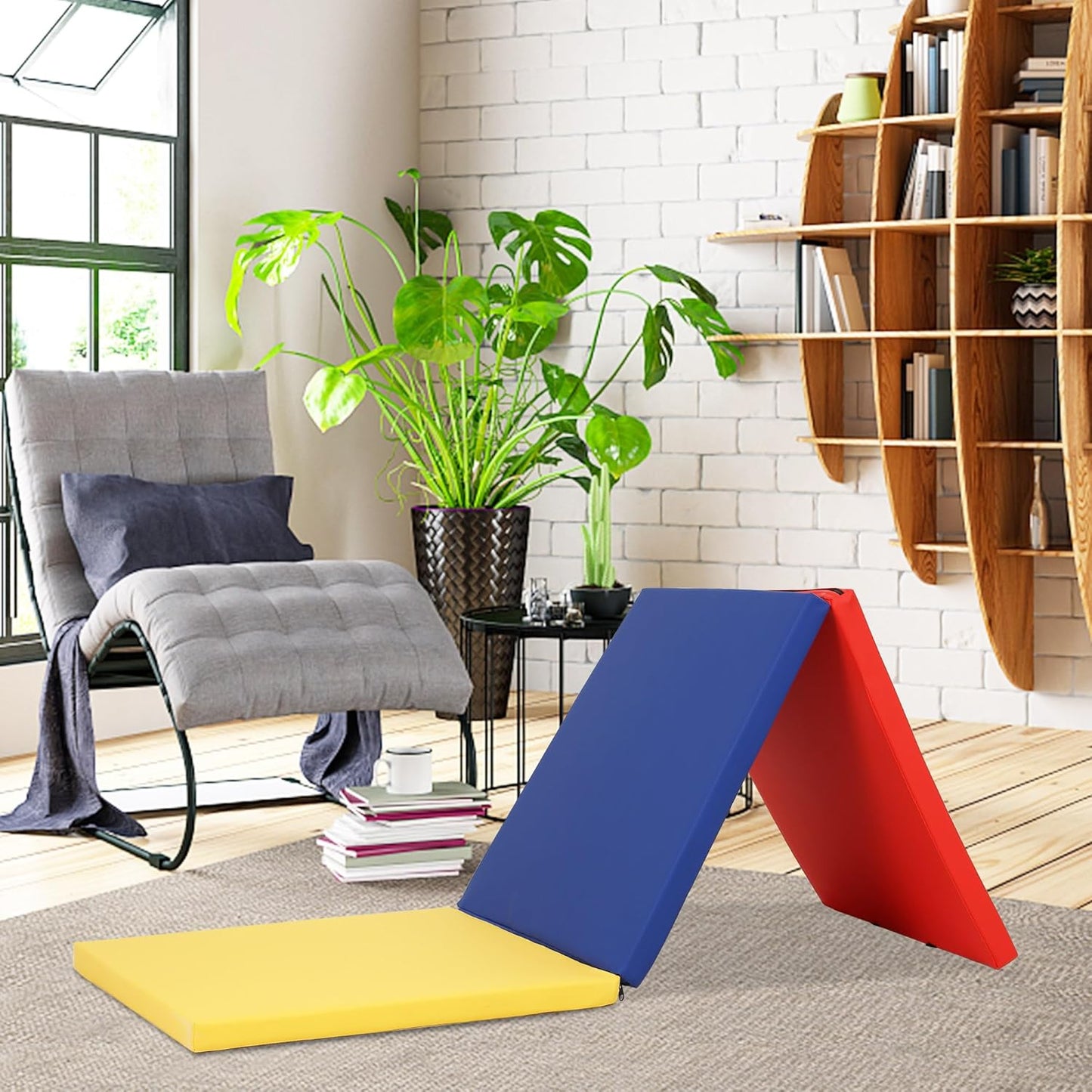 PayLessHere Gymnastics Mat - Folding Gymnastic Mat for Tumbling, Stretching, Yoga & Arts - Thick PU Leather - Indoor/Outdoor