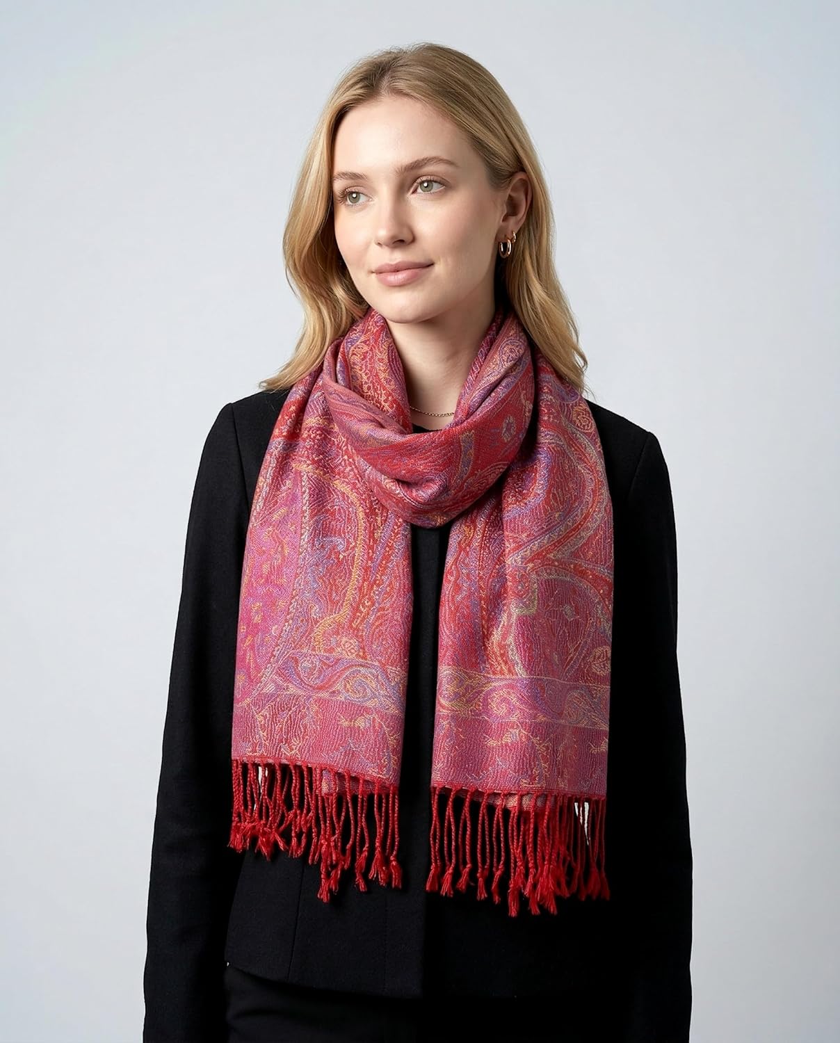 Achillea Reversible Paisley Pashmina Rave Scarf – Exotic Indian Shawls and Wraps for Evening Dresses, Festivals, All Seasons - Colors A