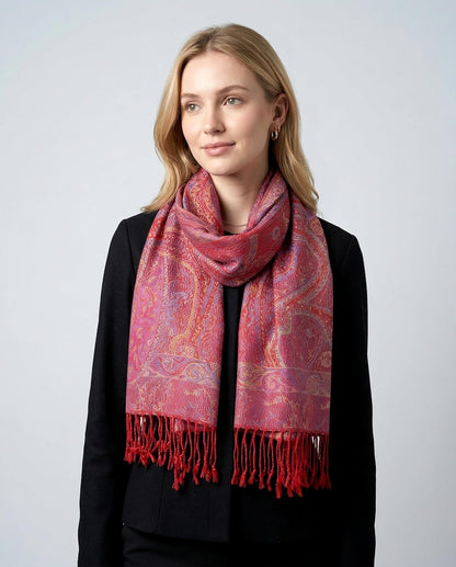 Achillea Reversible Paisley Pashmina Rave Scarf – Exotic Indian Shawls and Wraps for Evening Dresses, Festivals, All Seasons - Colors A