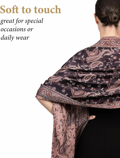 Achillea Reversible Paisley Pashmina Rave Scarf – Exotic Indian Shawls and Wraps for Evening Dresses, Festivals, All Seasons - Colors A