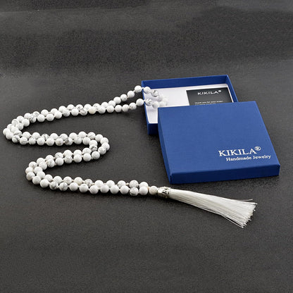 KIKILA Mala Beads 108 Natural Stone GemStones Japamala Yoga Meditation Hand Knotted Beaded Tassel Necklace for Women Men