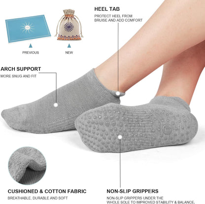 Toes Home Pilates Socks for Women, Cushioned Ankle Grippy Non Slip Socks for Yoga, Hospital, Barre, Home Slipper 2/4 Pairs