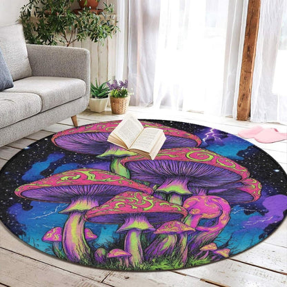Home Decor Non Slip Kitchen Office Circle Rug, Machine Washable Modern Round Area Rug, Room Sofa Yoga Soft Round Carpet Purple Galaxy Trippy Space Astronaut Art, 36inch