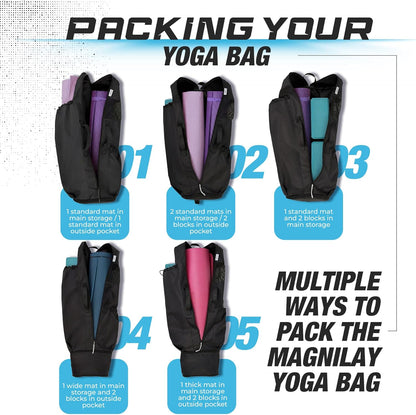 MAGNILAY Yoga Mat Bag - for Women and Men, Yoga Bag with Pockets and Adjustable Strap, Yoga Mat Carrier, Fits Mats Blocks and Yoga Accessories for Workouts, (32" L)
