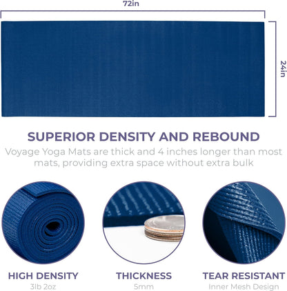 Voyage Yoga Mat, 10 Pack, 72" x 24" Professional Studio and Gym Bulk Yoga Mats, 5mm Thick, Durable, Anti-Tear, Non Slip Fitness and Exercise Mats