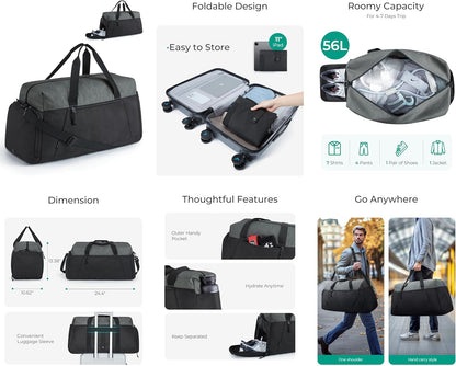 BAGSMART Gym Bags for Men Women, Foldable Travel Duffle Bag, Lightweight Weekender Duffel Bag With Shoe Compartment, Water Resistant Workout Duffle Sports Bag for Travel Yoga, Army Green