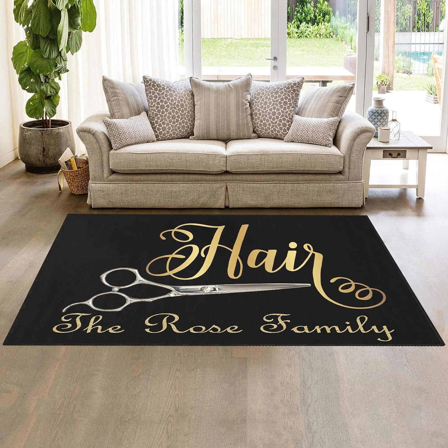 Barber Shop Welcome Salon Area Rug Custom Personalized Carpet for Living Room Yoga Bedroom Playing Room Camping 5.2'x7.5'