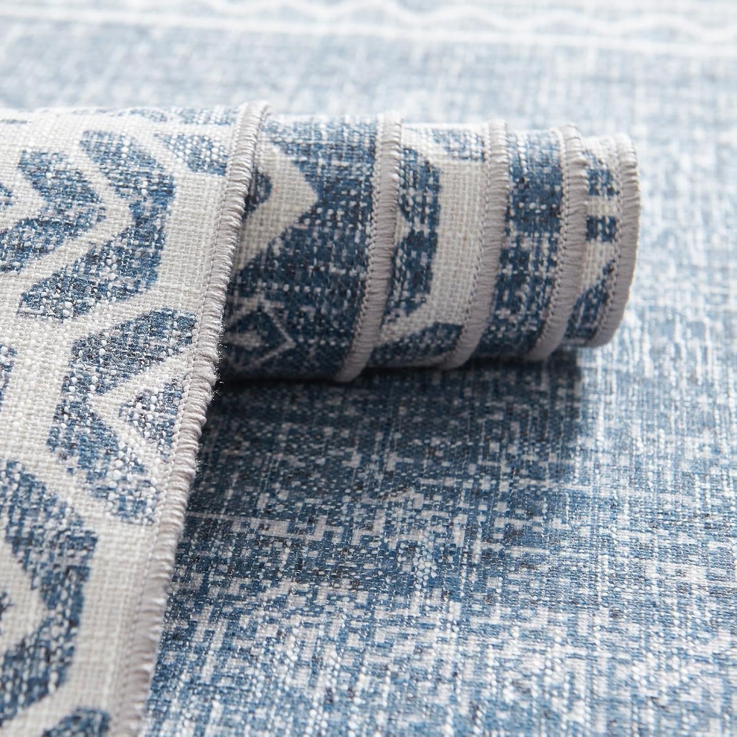 jinchan Area Rug 4x6 Ultra-Thin Washable Vintage Boho Geometric Entryway Rug Non-Slip Non-Shedding Carpet for Living Room Bedroom Blue Ivory