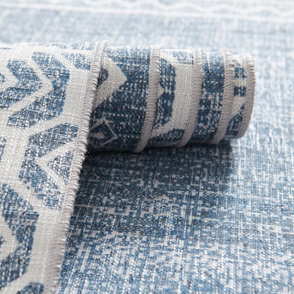 jinchan Area Rug 4x6 Ultra-Thin Washable Vintage Boho Geometric Entryway Rug Non-Slip Non-Shedding Carpet for Living Room Bedroom Blue Ivory