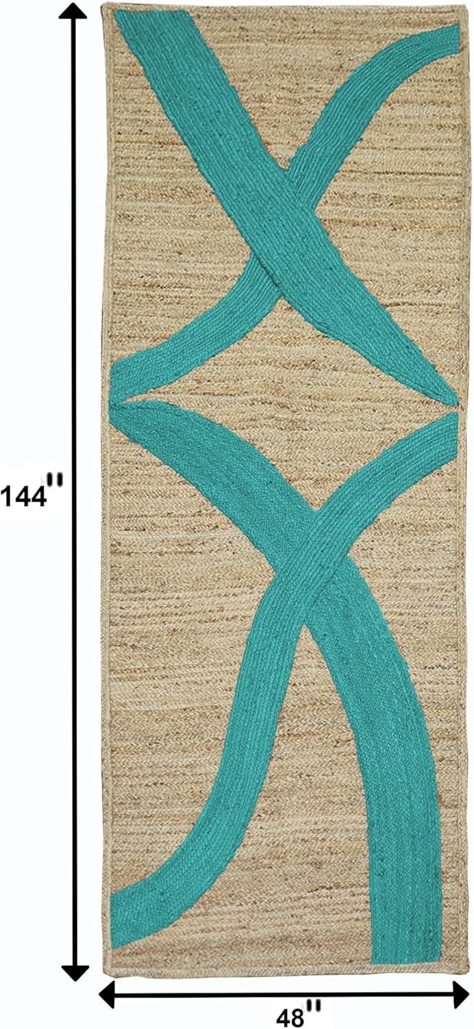 Premium Quality Jute Rug 4x6 Feet Area Rug Natural Fiber Jute Rugs Thick 0.27" Black Abstract Pattern Geometric Rugs for Kids Room, Living Room, Yoga Mat, Indoor Outdoor Carpet - Colors C