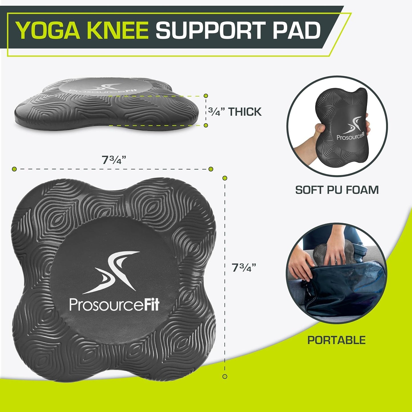 ProsourceFit Yoga Knee Support Pads Set of 2, Non-Slip Knee Pad for Yoga, Pilates, Meditation, and Stretching; Exercise Yoga Accessories for Knee Support for Men and Women, Portable Yoga Pad Cushions