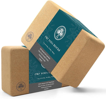 Cork CRZ Yoga Blocks, 2 Pack Natural Cork Blocks, High Density with Non Slip Surface, Eco-Friendly Yoga Accessories and Ideal for Yoga, Pilates,Stretching
