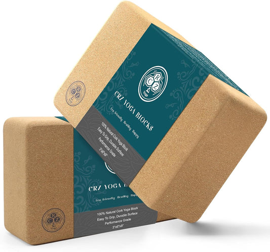 Cork CRZ Yoga Blocks, 2 Pack Natural Cork Blocks, High Density with Non Slip Surface, Eco-Friendly Yoga Accessories and Ideal for Yoga, Pilates,Stretching