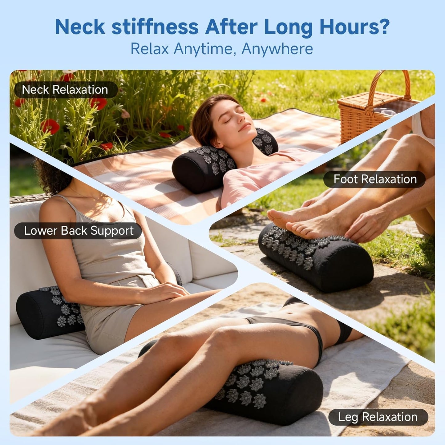Acupressure Neck Pillow, Ergonomic Neck Support Pillow with Raised Pressure Points, Neck Rest Pillow for Home, Office, Travel, Reading, Relaxation Gift for Women & Men, Light Gray