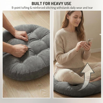 Meditation Floor Pillow Set of 2, Round Large Pillows Seating for Adults, Tufted Corduroy Cushion for Living Room Tatami, Beige 22 Inch