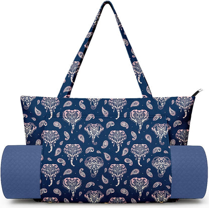 Yoga Bag for Women, Large Canvas Yoga Mat Tote Bag with Yoga Mat Carrier - Large Mat Pocket Fitness Tote for Pilates, Gym, Travel, Office & Beach