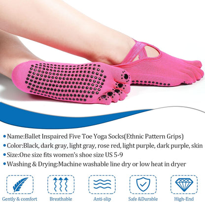 SATINIOR 7 Pairs Yoga Toe Socks with Grip Women Non Slip Sticky Full Toe Socks for Pilates, Ballet, Dance, Barefoot (Multi Colors)