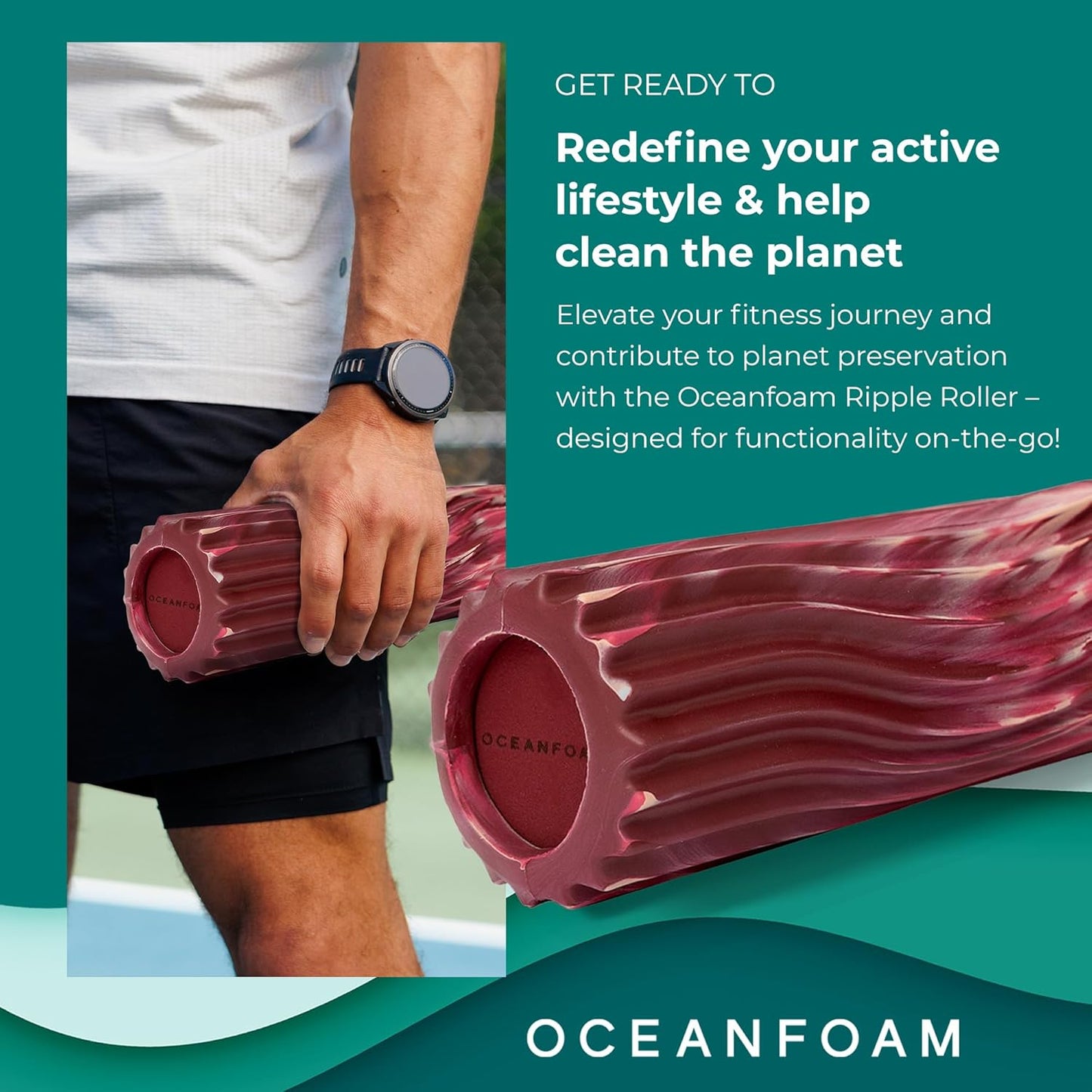 Oceanfoam Ripple Travel Foam Roller (11" x 3.35") Firm Mini Foam Roller for Physical Therapy, Deep Tissue Massage, Back Pain - High Density, Ergonomic Wave Textured - Yoga, Pilates, Exercise (Natural) - Colors A