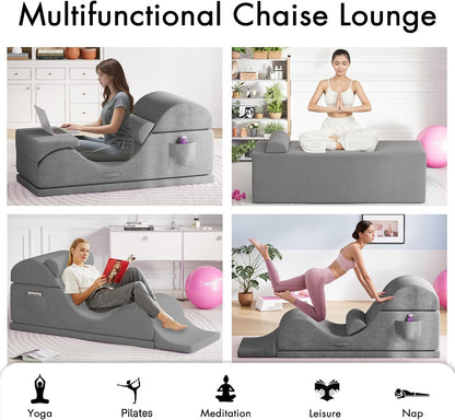 Convertible Yoga Chair for Adults, Ergonomic Foam Lounge with Lumbar Pillow, Washable Cover, Side Pocket, No Assembly Needed – Great for Exercise, Stretching & Relaxation Black