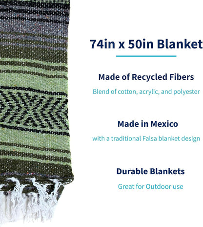 La Montana Authentic Mexican Blanket (10-Pack) - 74in x 50in Woven in Mexico - Falsa Throw for Yoga Studio, Picnic/Camping/Beach, Saddle Blanket, Bed/Home Decor (Assorted Neutrals)