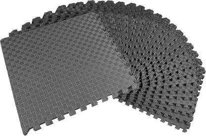 BalanceFrom Puzzle Exercise Mat 1" Thick, EVA Interlocking Foam Floor Tiles for Home Gym, Mat for Home Workout Equipment, Floor Padding for Kids, Black, 24 in x 24 in x 1 in, 24 Sq Ft - 6 Tiles