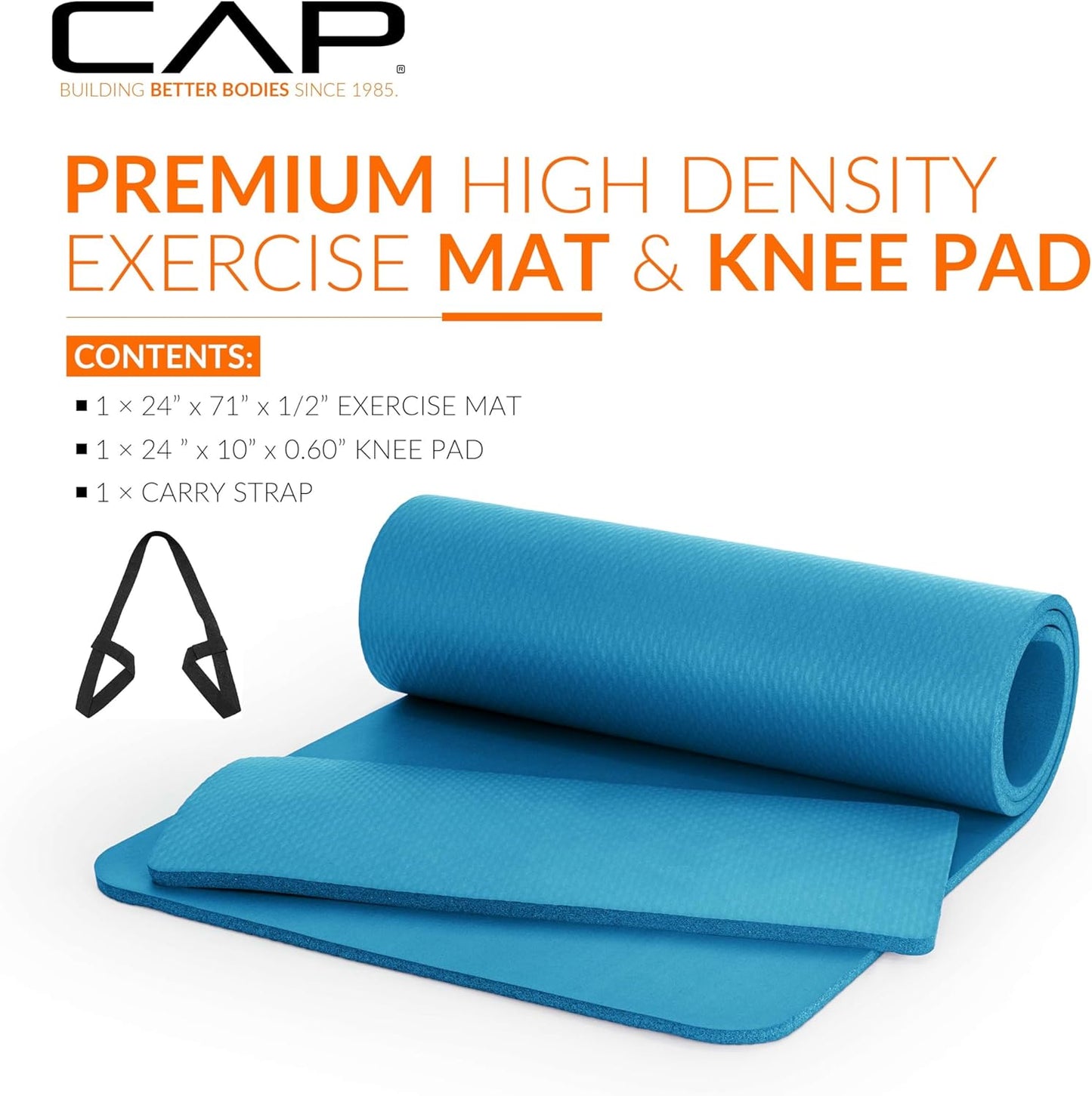 CAP Barbell 1/2-Inch High Density Exercise Yoga Mat with Strap | Multiple Options
