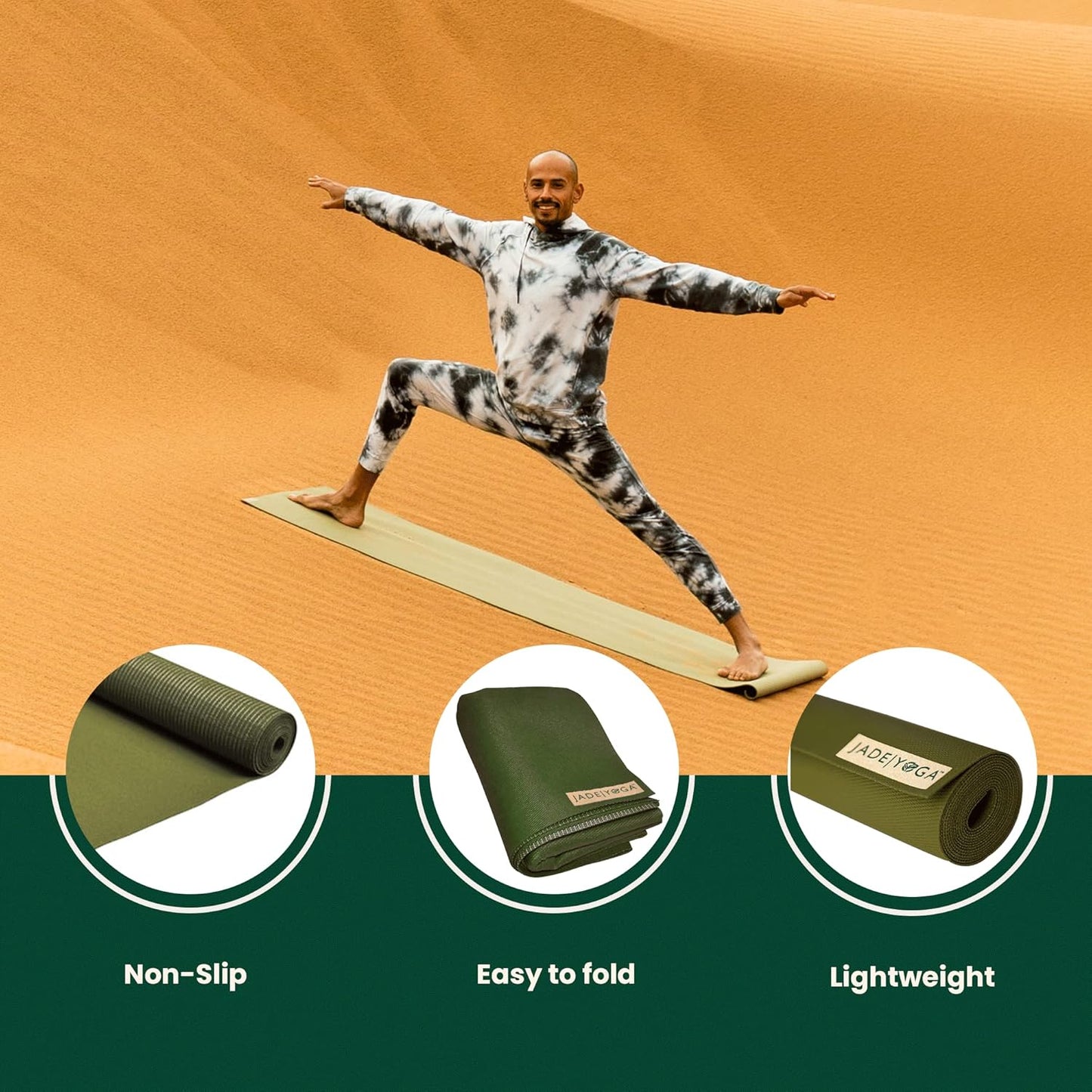 JadeYoga Voyager Yoga Mat - Lightweight & Portable Rubber Yoga Mat - Non-Slip Exercise Mat for Women & Men - Great for Yoga, Home Workout, Gym Fitness, Pilates, Stretching, and More