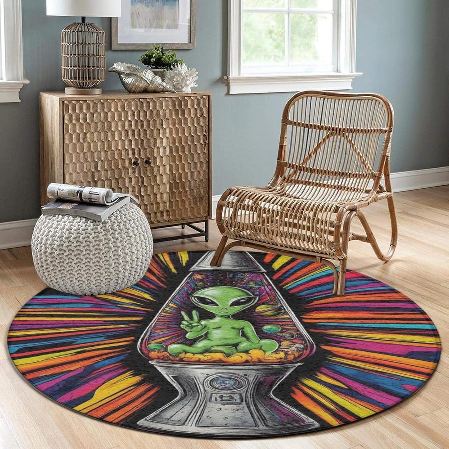 Home Decor Non Slip Kitchen Office Circle Rug, Machine Washable Modern Round Area Rug, Room Sofa Yoga Soft Round Carpet Purple Galaxy Trippy Space Astronaut Art, 36inch