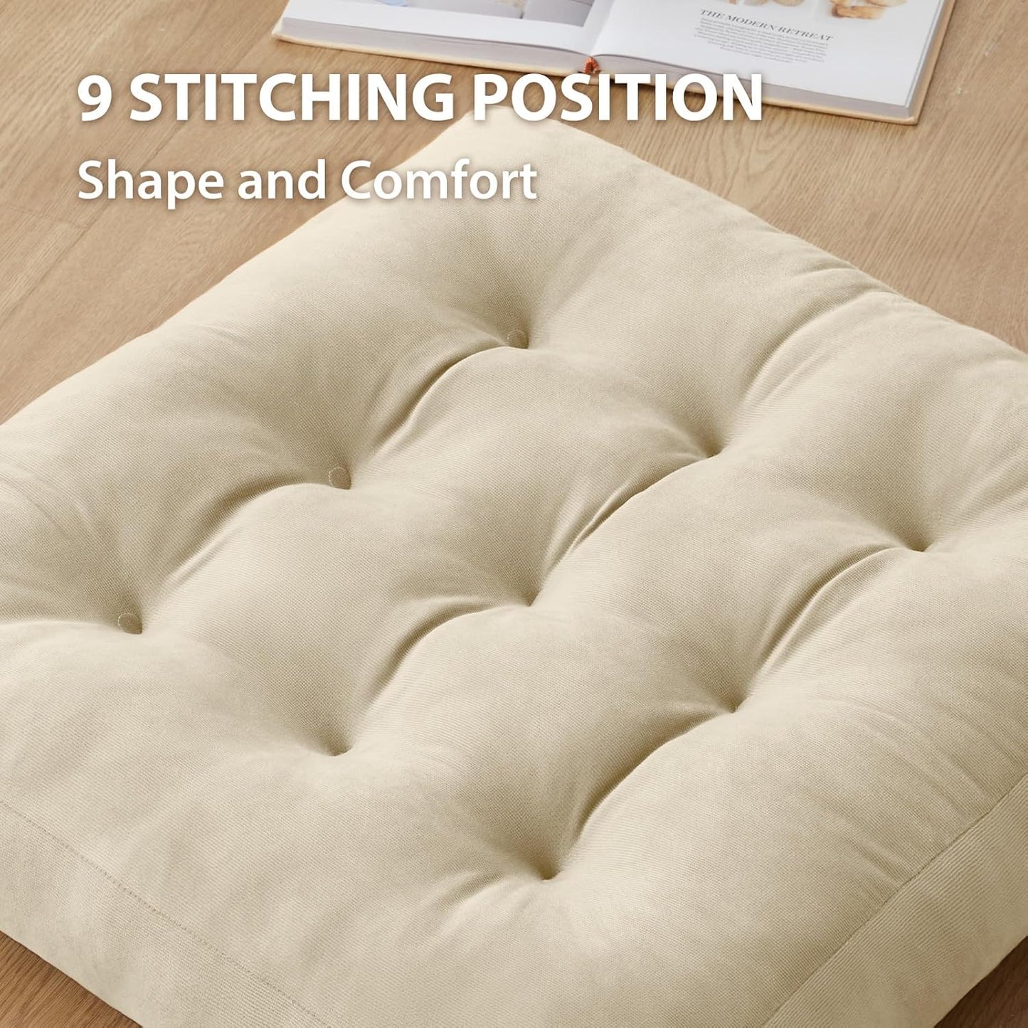 Meditation Floor Pillow Set of 1, Square Large Pillows Seating for Adults, Meditation Cushion Pillow,Tufted Corduroy Cushion for Tatami Living Room or Yoga, Light Gray, 22x22 Inch