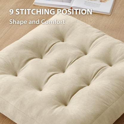 Meditation Floor Pillow Set of 1, Square Large Pillows Seating for Adults, Meditation Cushion Pillow,Tufted Corduroy Cushion for Tatami Living Room or Yoga, Light Gray, 22x22 Inch
