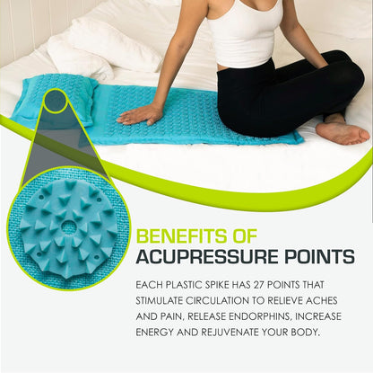 ProsourceFit Ki Acupressure Mat and Pillow Set with 100% Natural Linen for Back/Neck Pain Relief and Muscle Relaxation