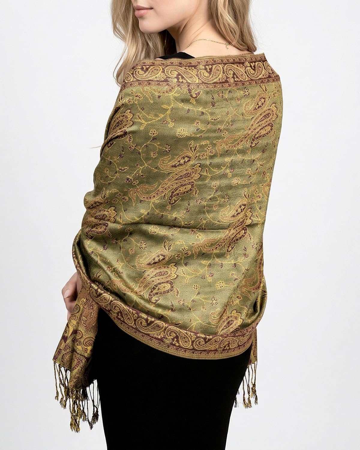 Achillea Reversible Paisley Pashmina Rave Scarf – Exotic Indian Shawls and Wraps for Evening Dresses, Festivals, All Seasons - Colors B