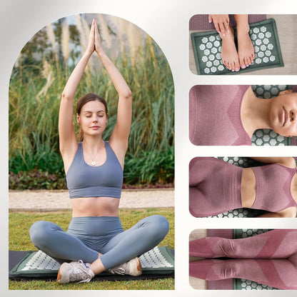 LadyRosian Acupressure Set for Back and Neck Pain Relief, Muscle Relaxation Stress Relief Acupressure Mat and Pillow Set with Bag (Navy Blue)