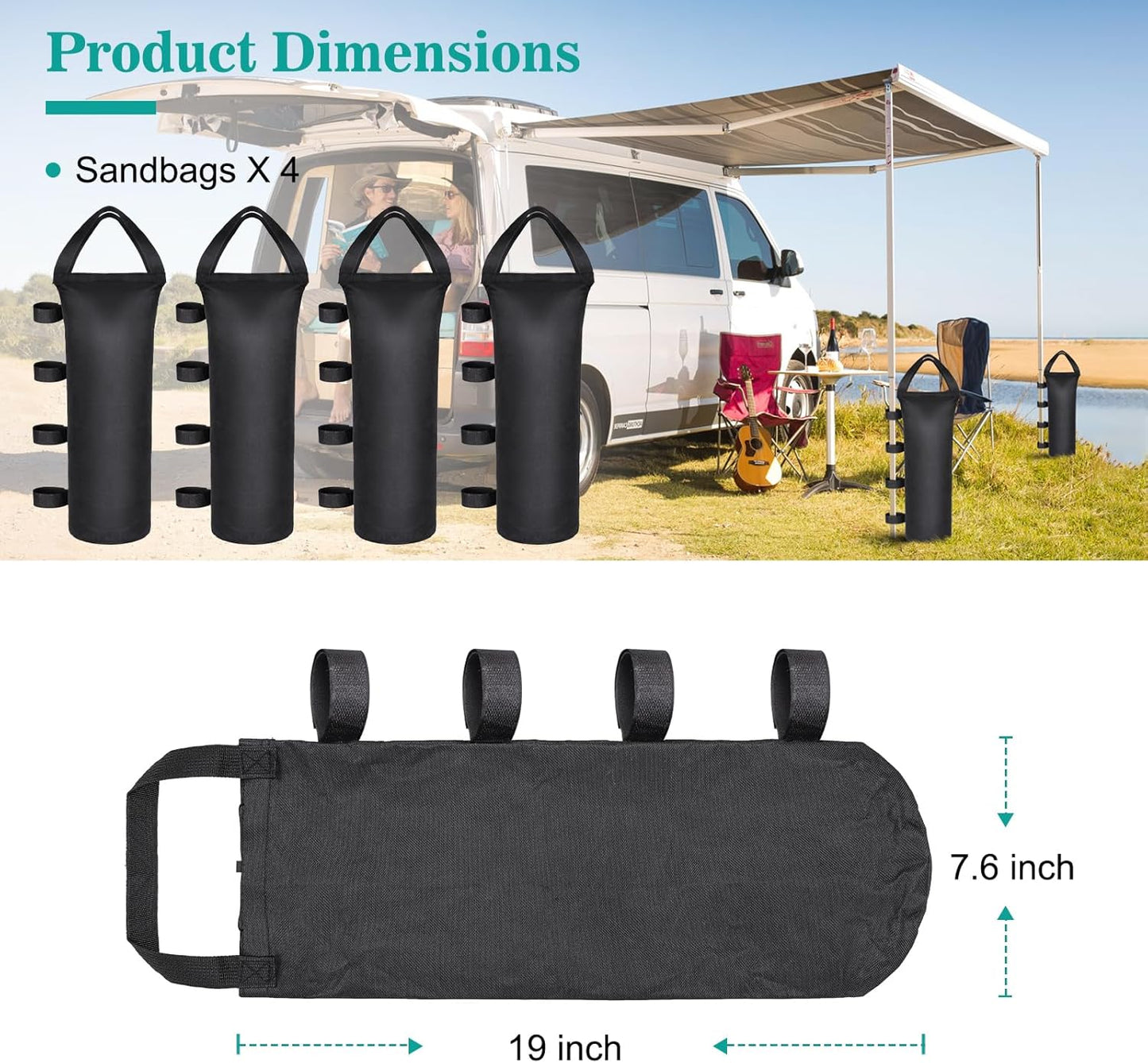 4 Packs Sandbags Weight Bags, 112 LBS Large Sandbags for weight, Cylindrical Heavy Duty Sand Bags for Beach Canopy, Pop Up Tent, RV Awning, Picnic Table, Umbrella Base, Gazebos, Trampoline Stakes