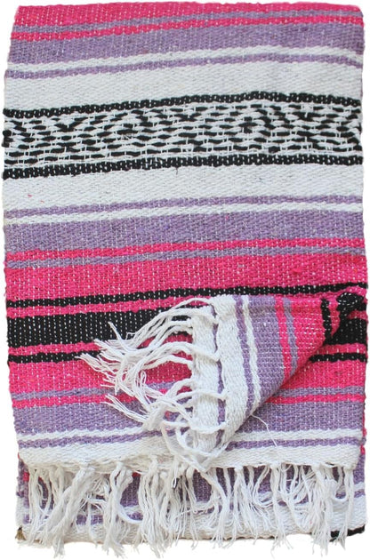 Del Mex Classic Mexican Blanket, Large Authentic Woven Falsa Throw (70"x50"), Artisan Southwest Décor for Beach, Yoga, Outdoors (Lavender)