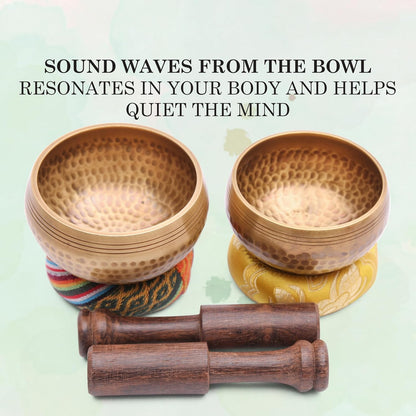 Tibetan Singing Bowl Set - Authentic Cuencos Tibetanos for Sound Healing, Meditation & Chakra Balancing - Includes Cushion, Mallet-Unique Spiritual Gifts for Women and Men (7 Chakra Hand Hammered Set)