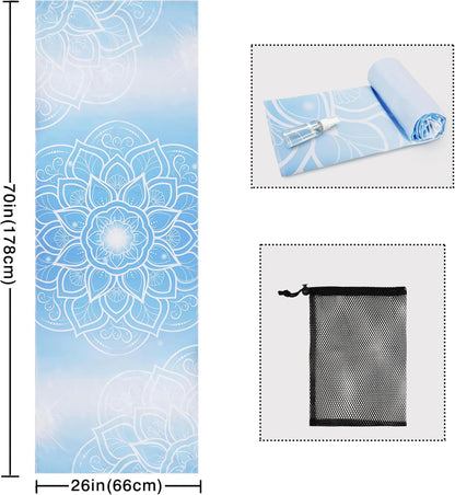 Yoga Mat Towel with Corner Pockets - Microfiber Yoga Towels for Hot Yoga Non Slip Moisture Wicking Sweat Absorbent, Tree of Life Yoga Towel Easy for Travel, Use in Hot Yoga,Bikram,Pilates and Fitness