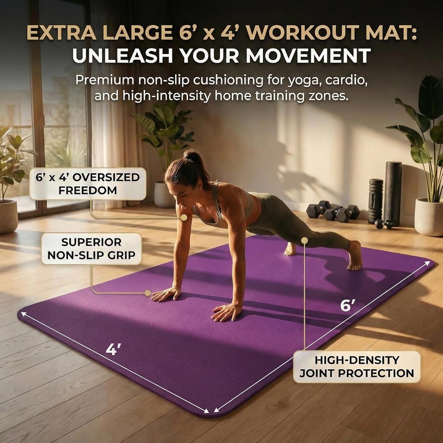 FrenzyBird Large Yoga Mat 6'x 4'（72”x 48”）—1/4" &1/3" Extra Wide Exercise Mat 183cm x 122cm Large Exercise Mat Big Home Yoga Mat Pilates Mat,Non Slip,Thick,TPE Workout Mat,for Women & Men, Yoga, Pilates, Gym and Floor Workouts Pilates