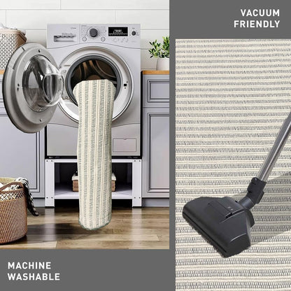 Chardin home Beige & Ivory Providence Runner 2.5x8 feet |Hand Woven Farmhouse Rug with Hand Knotted Fringes|Great in Kitchens entryways Hallways Bathrooms Meditation Yoga Mat|Reversible Cotton Rug