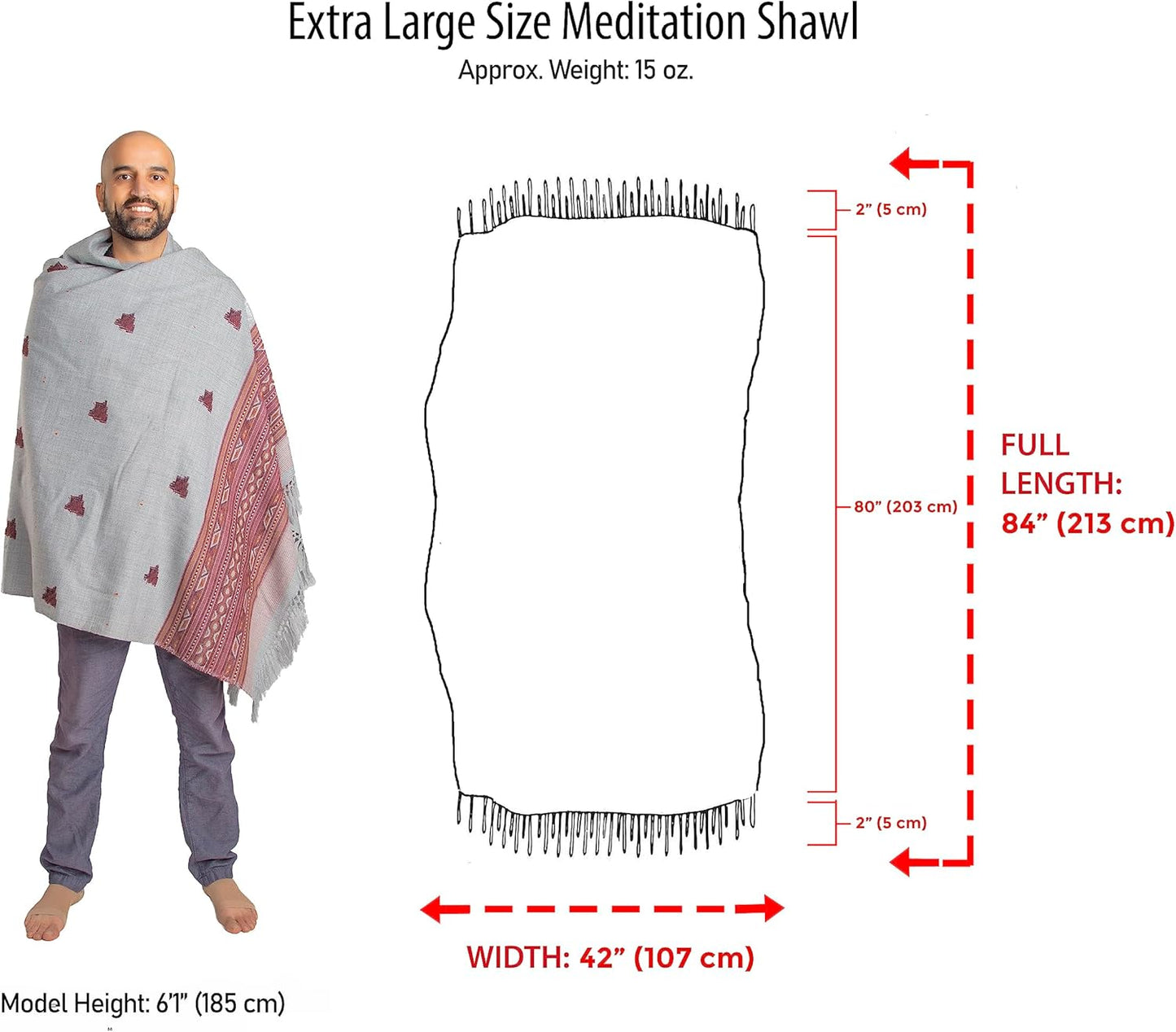 Exotic Vegan Meditation Shawl - Large Unisex Prayer Wrap, Oversize Scarf & Versatile Indian Style Blanket