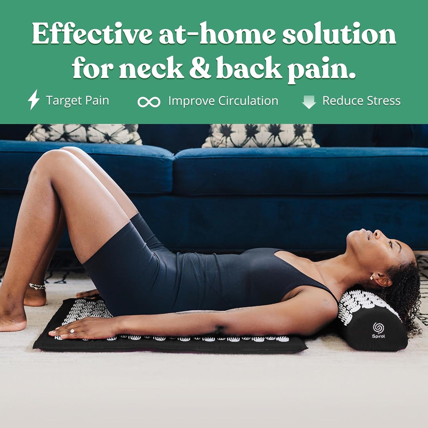 Spirol Acupressure Mat and Pillow Set for Back, Neck and Shoulder Pain Relief, with Flexible Acupressure Spikes, Includes Carry Bag (Amethyst)