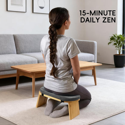 Natural Beech Wood Yoga Bench, Ergonomic Design for Kneeling, Meditation, Pilates, FSC Certified (Green)