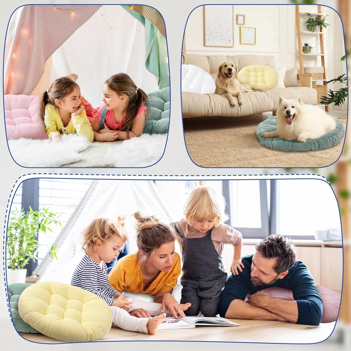 Jerify Floor Pillow Cushions Large Round Square Large Meditation Floor Pillow for Classroom Adult Meditation Picnic Party Seating Learning Daycare School(Square,Mixed Colors,4 Pcs)