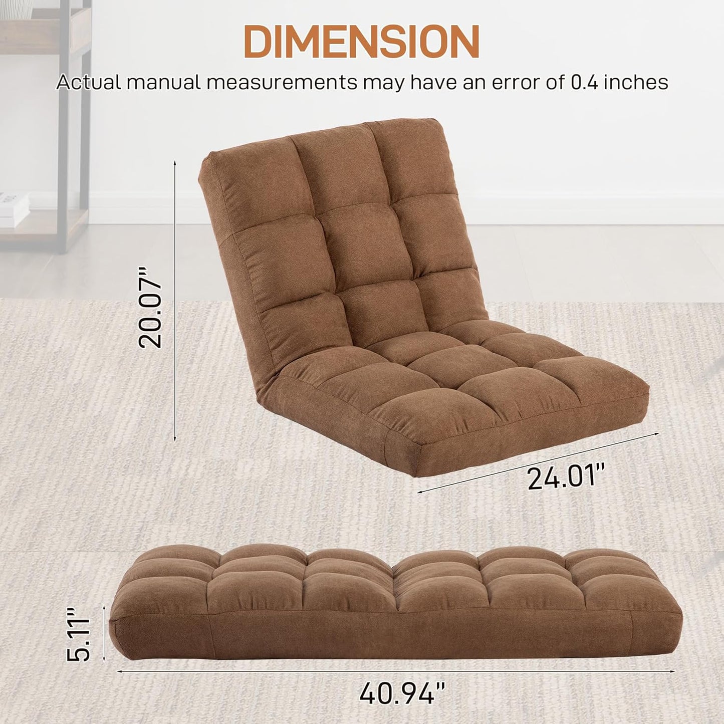 Floor Chair with Back Support Folding Chair with 6 Adjustable Position, Padded Sleeper Bed, Floor Gaming Chair, Meditation Chair for Adults