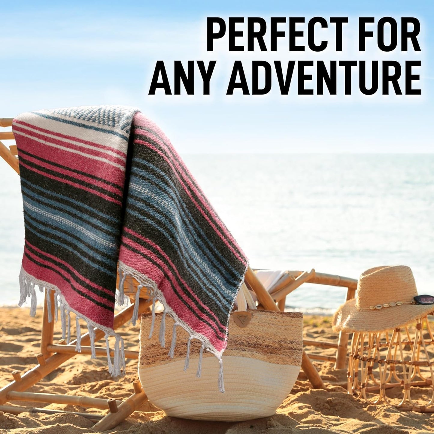Hydration Nation Authentic Large Handwoven Mexican Blanket - Soft Yoga - Durable Serape - Lightweight Falsa, Beach, Camping, Picnic, Outdoor 70"x50" - Mandarin