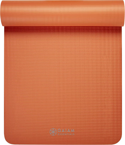 Gaiam Essentials 2/5" Thick (10mm) Yoga & Pilates, Fitness & Exercise Mat with Easy-Cinch Carrier Strap Cusion Support For Fitness and Gym Workouts